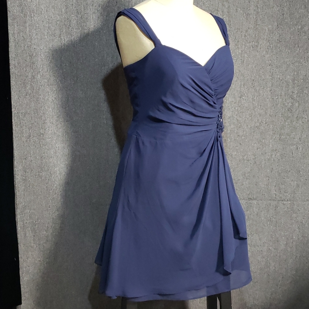 ^David’s Bridal Periwinkle Chiffon Floral Dress - Picture 5 of 14
